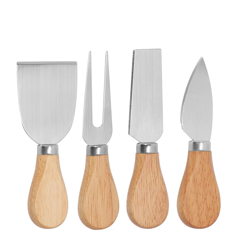 wholesale cheese knife set  Kitchen tools wooden handle stainless steel 4 pieces cheese slicer cutter kit