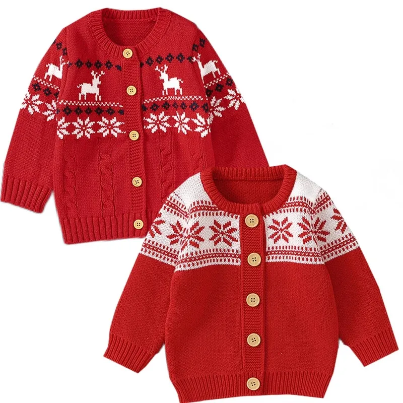 Autumn Christmas Knitted Cardigan Sweater Baby Children Clothing Kids Wear