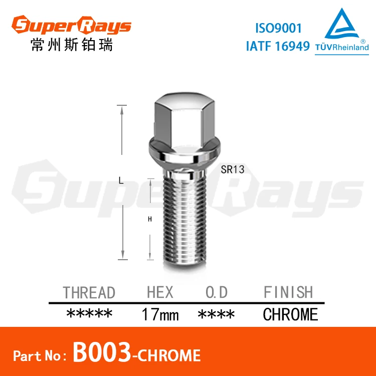 MR LUG NUT B003 Chrome finish Ball Seat SR13,Hex17mm Class10.9, Box Packing Wheel hub Bolt