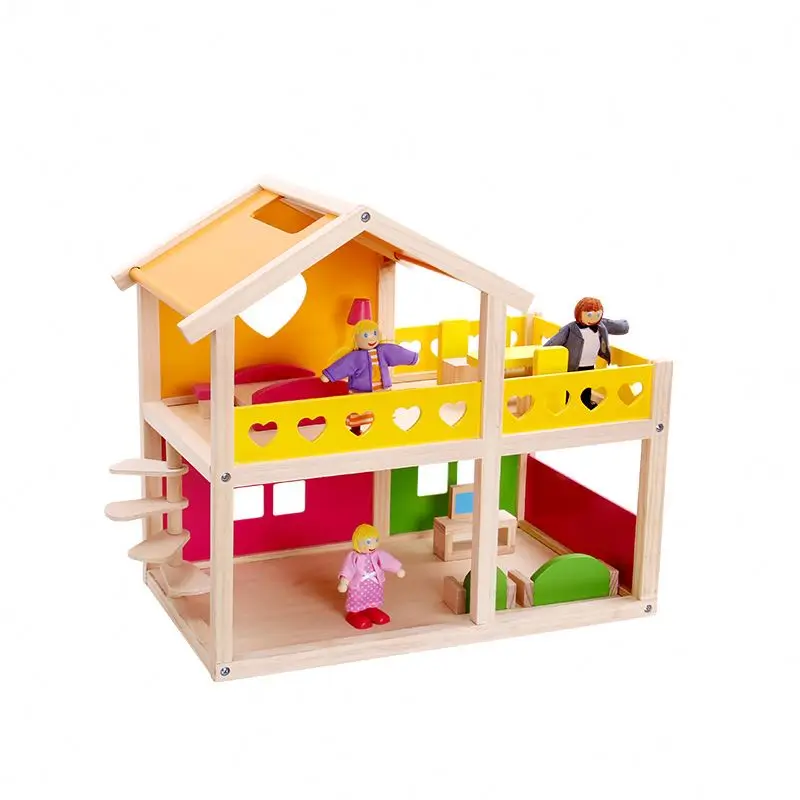 Happy Play House Kids Baby Big Furniture Toy Classic Wooden Doll House for 3+ Baby