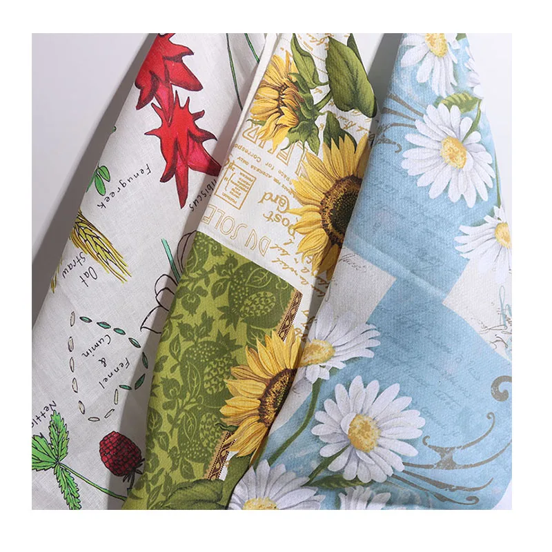 HOSHOM Colorful Digital Fabric Printing Tea Towels Kitchen 100% Cotton Linen Custom Floral Tea Towel Tea Cloth