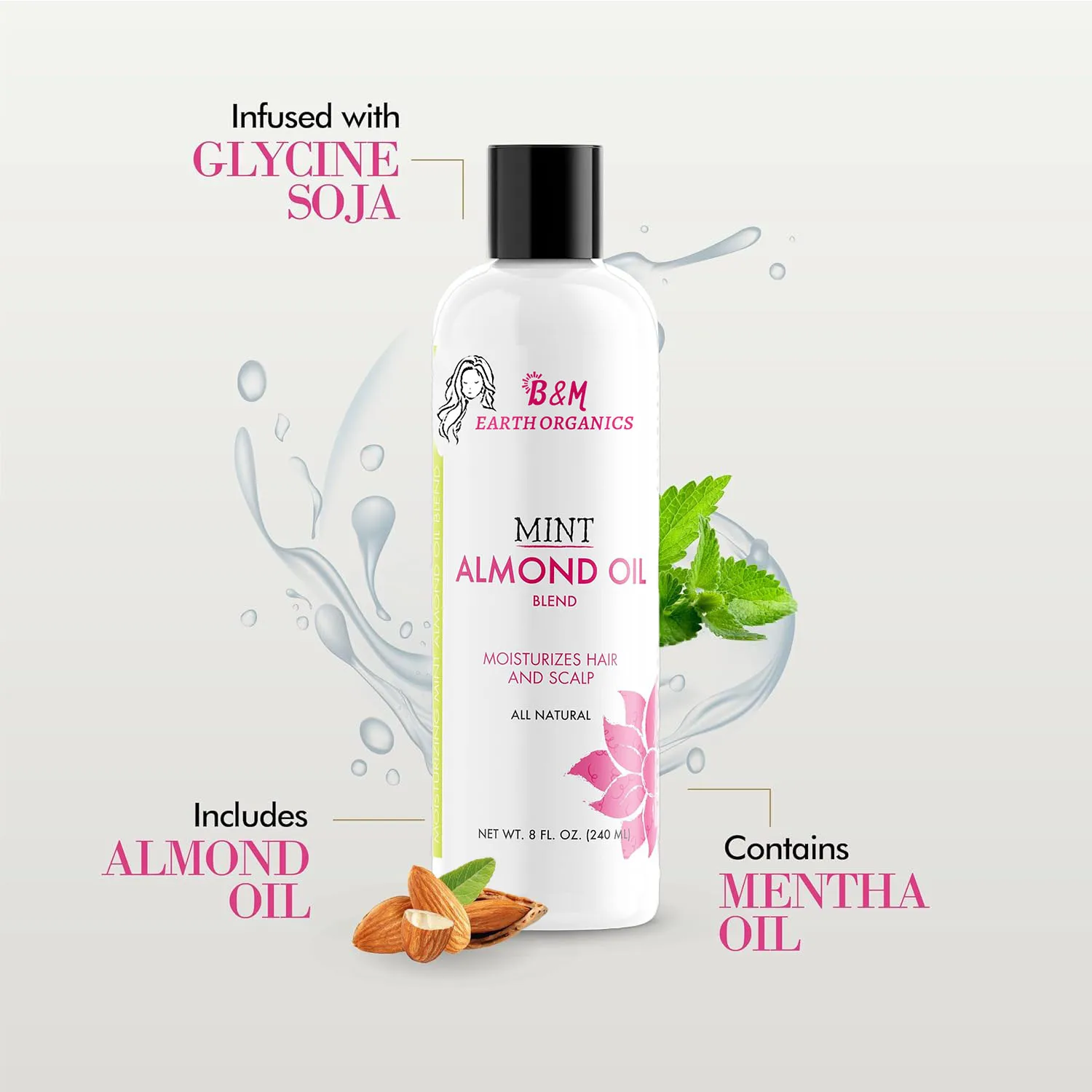Hair Oil Organics Mint Almond Oil for Healthy Hair and Scalp