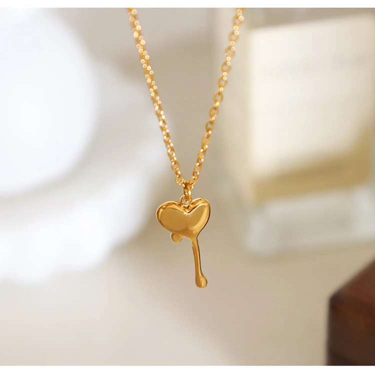Stainless Steel Irregular Love Heart Necklace Set 18K Gold Plated Waterdrop Key Necklaces Women French Cute Minimalist Jewelry