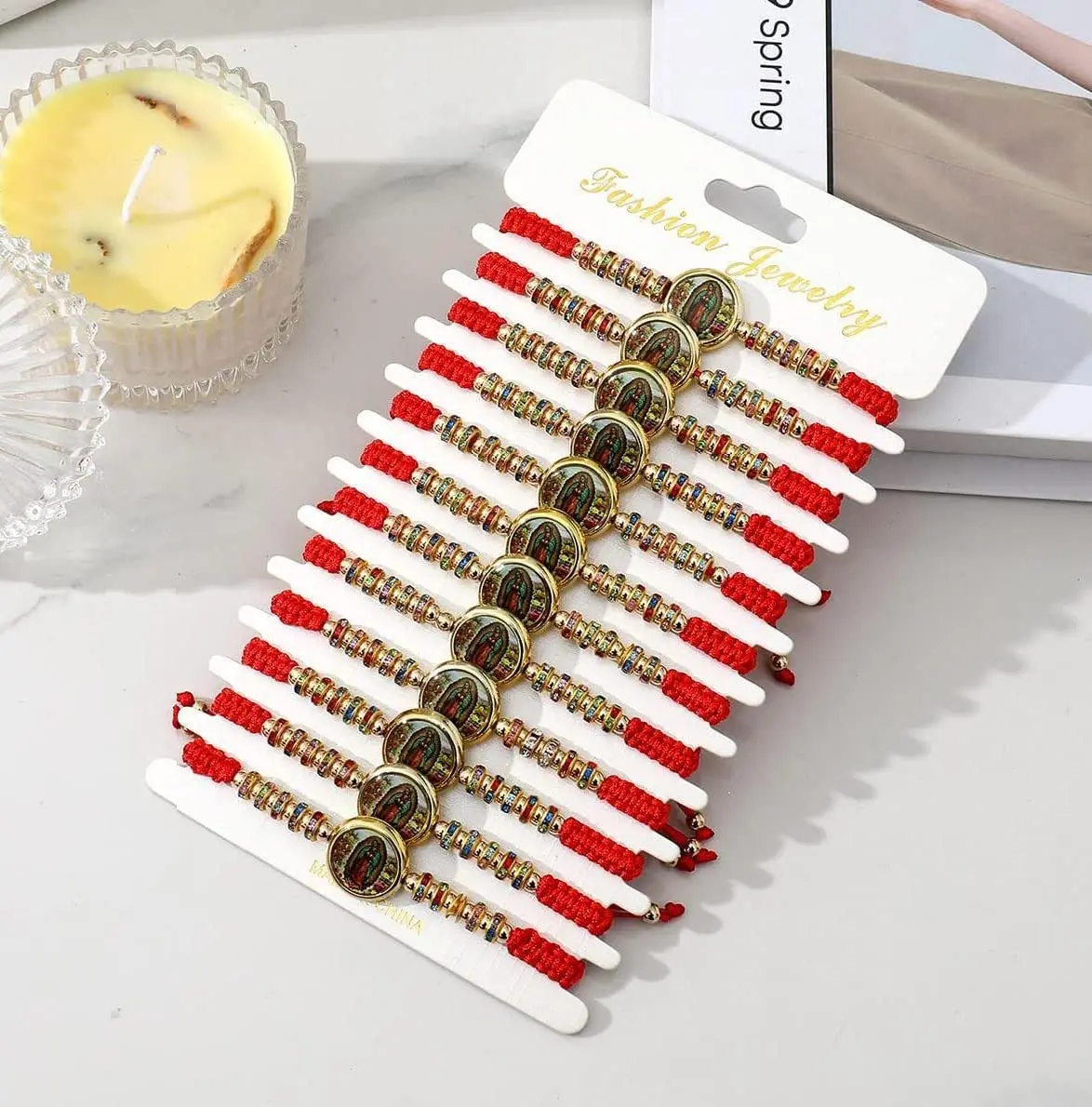 40pcs Acrylic Our Lady Virgin Mary Beads Miraculous Medal Floral Rosary Centerpiece Crucifix Bracelet Pendants Charms