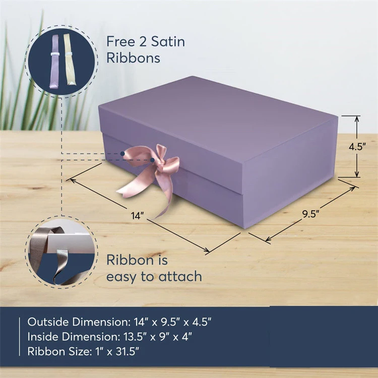 Luxury Collapsible Gift Paper Boxes with Magnetic Closure Matte Box with 2 Satin Ribbons for Wedding Christmas Valentines Day