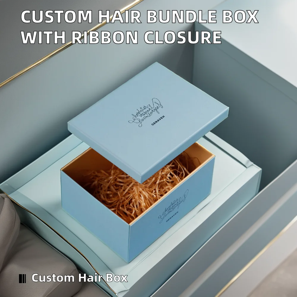Personalized Rectangular Folding Cardboard Hair Bundle Packaging Box Silk Ribbon Closure Shipping Gift Giving Enhanced Magnets