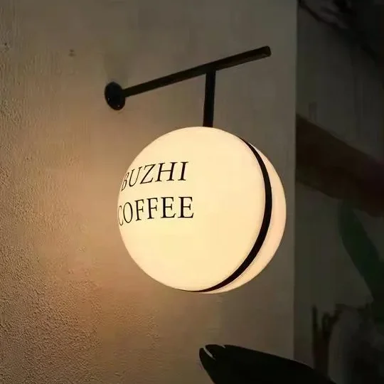 Spherical design outdoor waterproof durable coffee restaurant store signage advertising acrylic lightbox