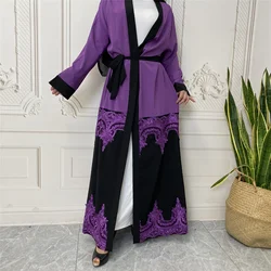 Luxury Ramadan Contrast Color Appliques Islamic Clothing Women Muslim Dresses Abaya