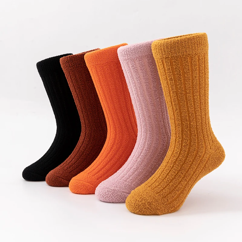 Pure Colors Warm Thick Socks Fashionable Stripe Stocking Fuzzy Kids Socks