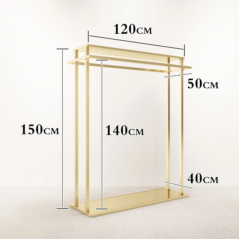 heavy duty Iron Clothing Store Display Stand Floor Double Row Side Hanging Shelf Golden Clothes Shelf Garment Racks Factory