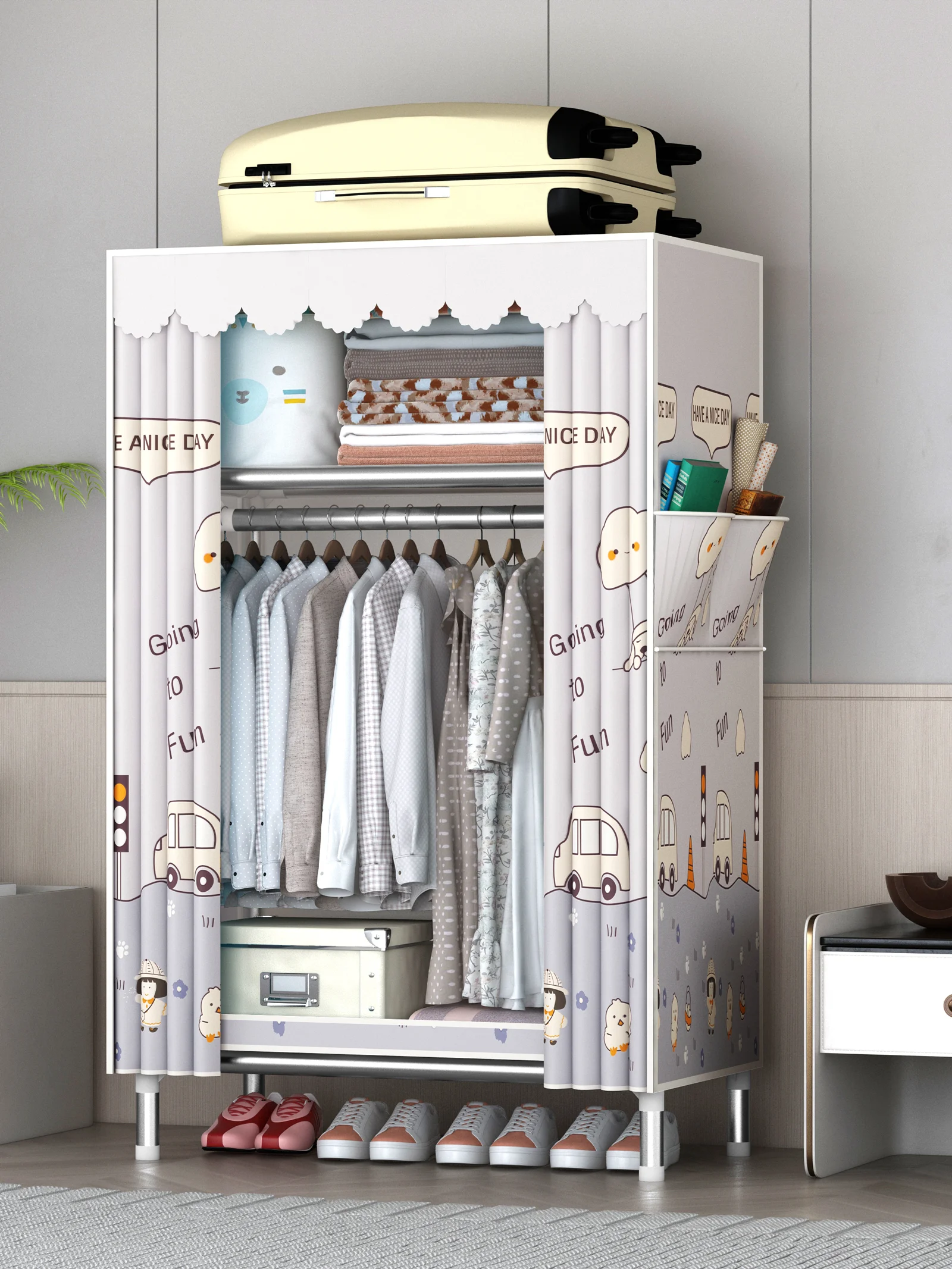 Hot Selling Good Quality Simple Fabric Wardrobe Designs Cloth Metal Frame Wardrobe