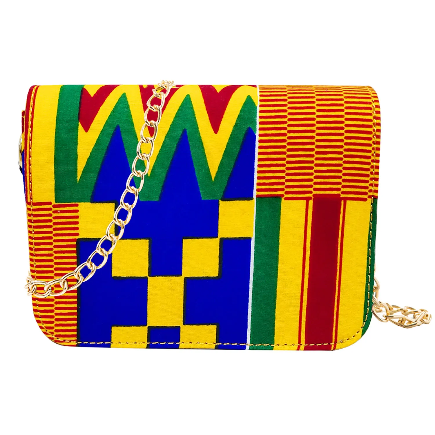 Hot Sale New Design African Ankara Print Bags Envelop Clutch Bag with Chain Handbags for Ladies