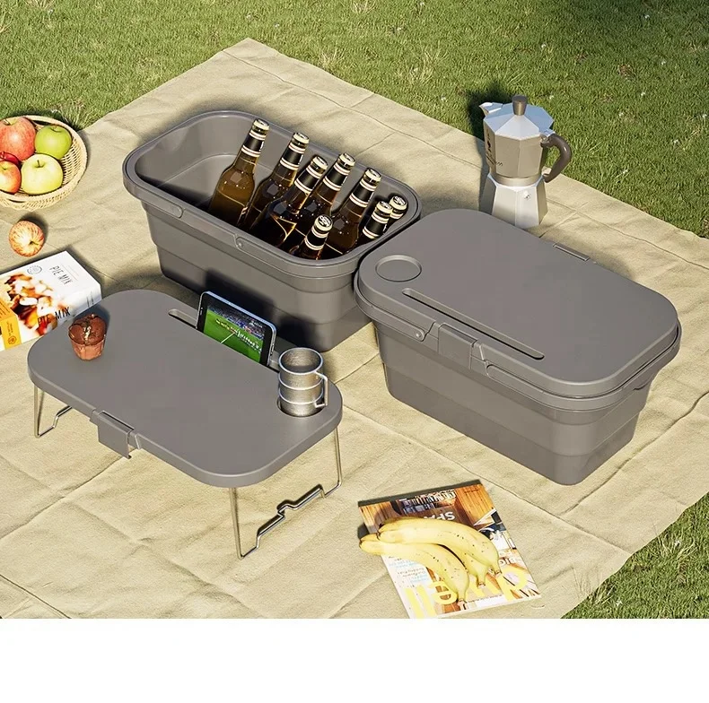 DOD Latest Design Outdoor Picnic Basket Thicken Large Capacity Basket With Cover Folding Picnic Table Storage Box