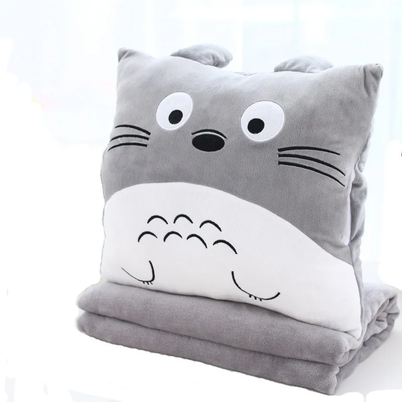 Flannel material foldable pillow and blanket 2 in 1 plush animal pillow blanket carpet