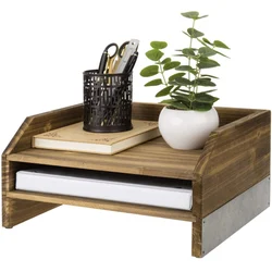 Dark brown wooden storage decoration galvanized office desk folder storage box