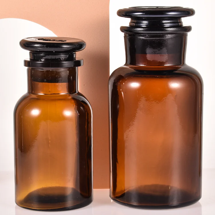 Vintage Style 125ml 250ml 500ml Wide Mouth Laboratory glassware Apothecary Glass Jar with Seal Cap