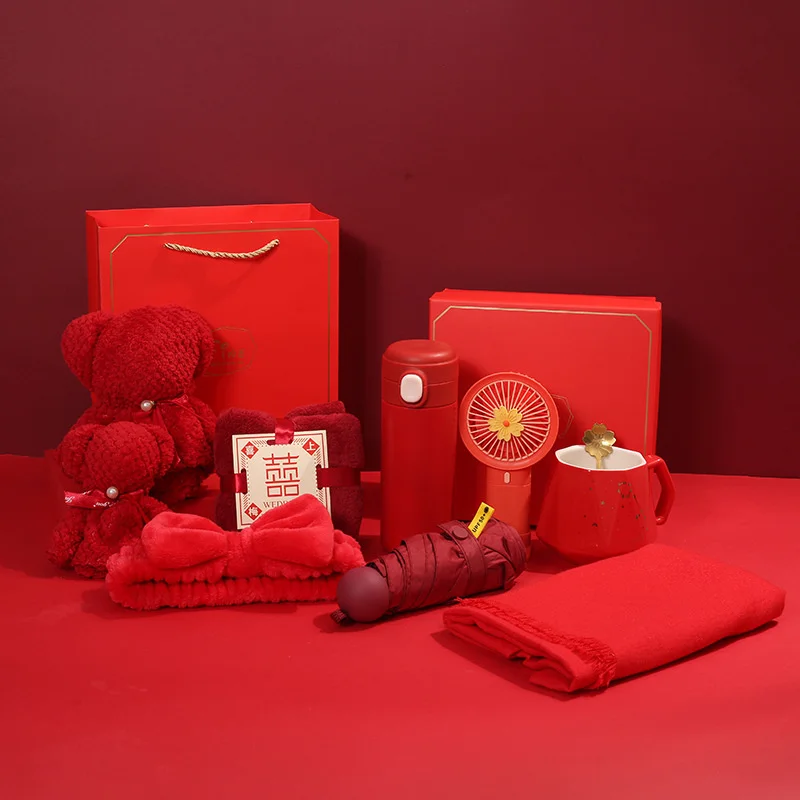 Hot sale Red scarf towel fan Umbrella birthday gift set  Corporate gift set