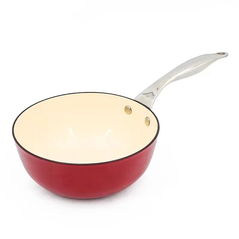 Cast iron enamel milk pan with stainless steel handle glass lid with DHL Fedex 5-15 day shipping period