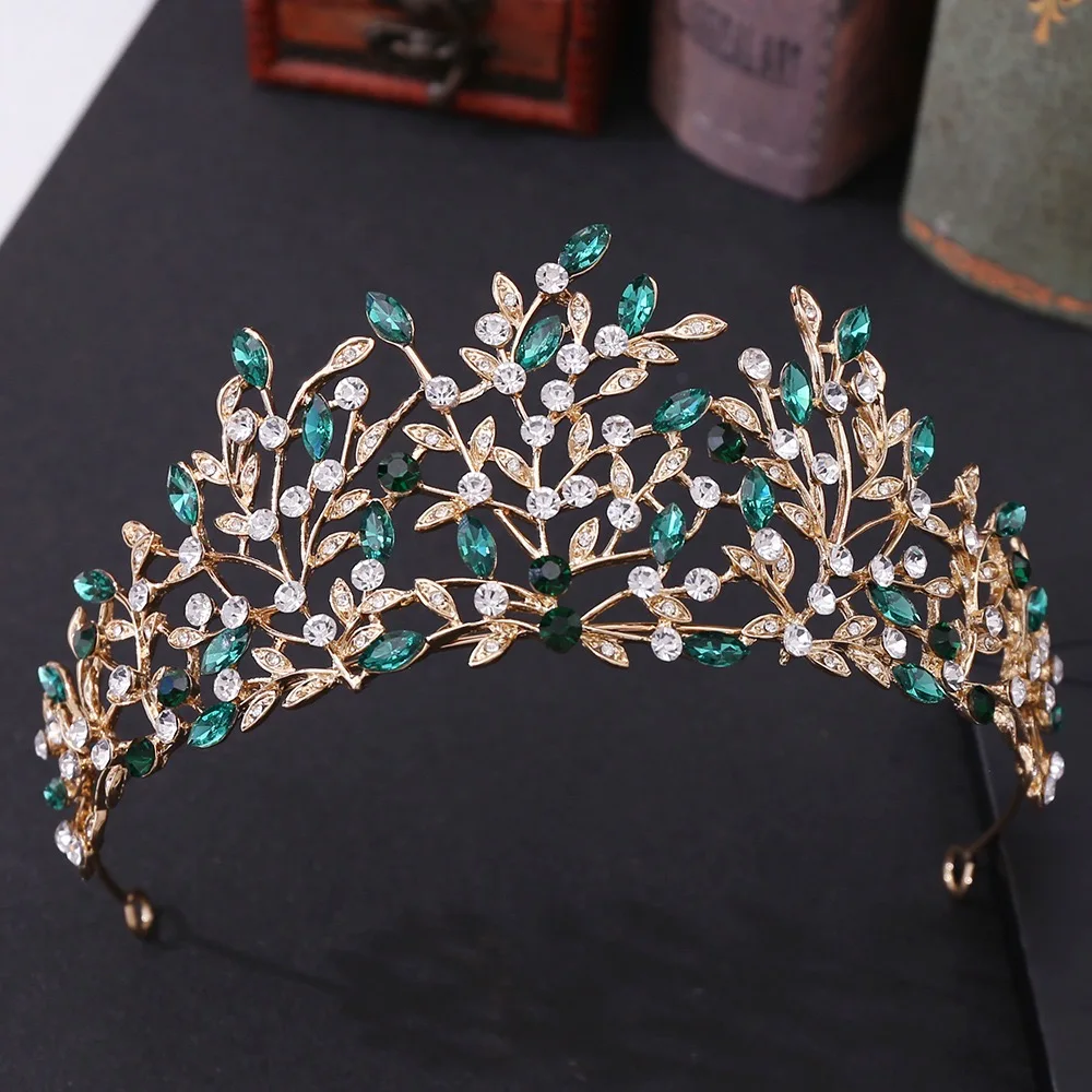 Western full leaves crystals bridal wedding crown headdress Girl princess crown rhinestone alloy hair accessories crown tiaras