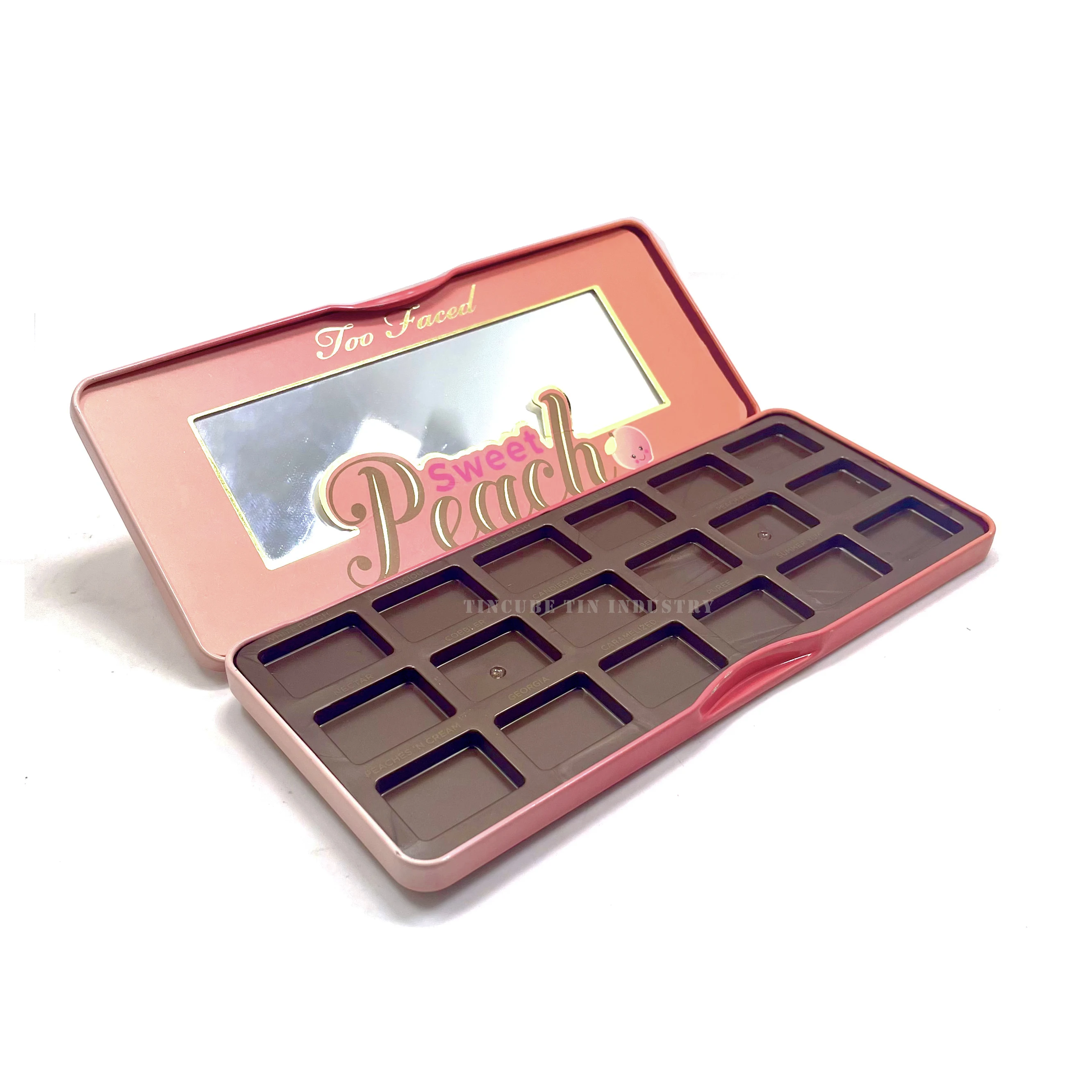 Customize rectangle makeup tin box eye shadow palette tin box with mirror