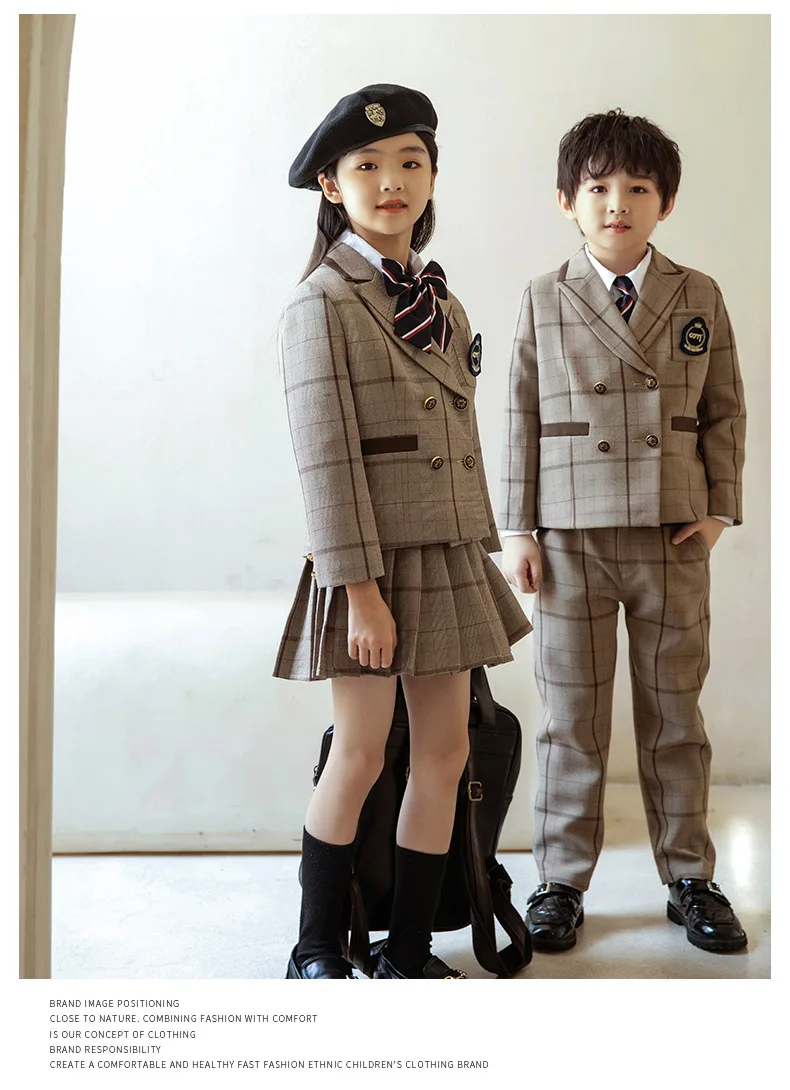 Students Executive Apparel Sets Autumn Winter Hopsack Academy Uniform Blazer Dress Pants Sets