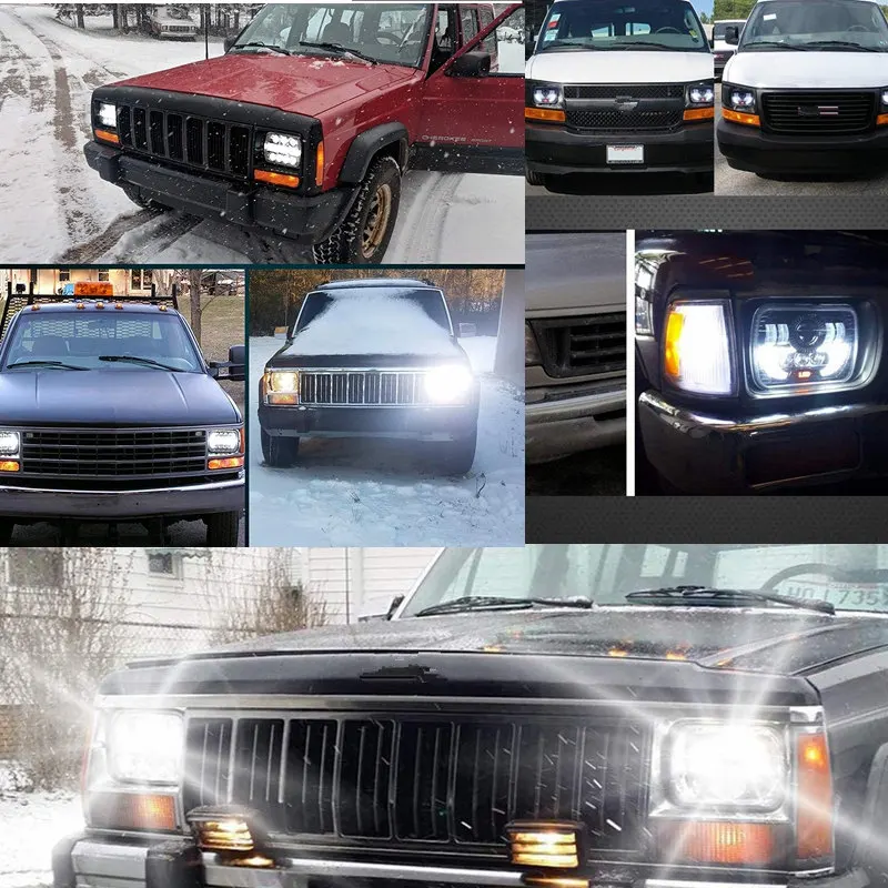 5x7 7x6 inch Square LED Headlamp Angel Eyes DRL Turning Replaces for jeep cherokee xj headlight