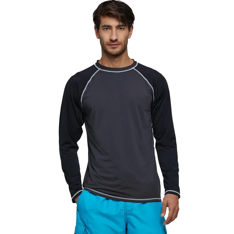 Wholesale Men Long Sleeve Swim Shirt Quick Dry  Patchwork Beach Surf Rash Guard