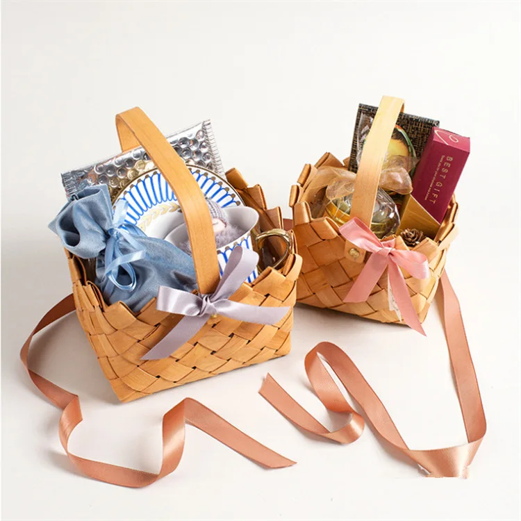 Wholesale Customized Basket Woven Wood Chip Weave Rattan Hand-woven Flower Basket