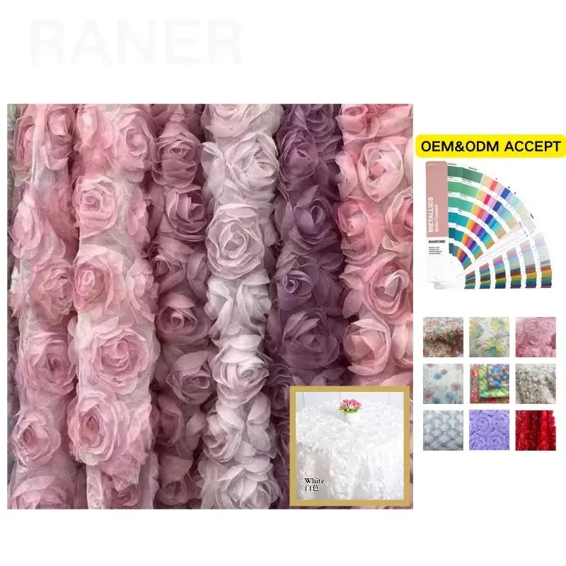OEM wholesale price embroidery fabrics for clothing material 3D rose design lace french style