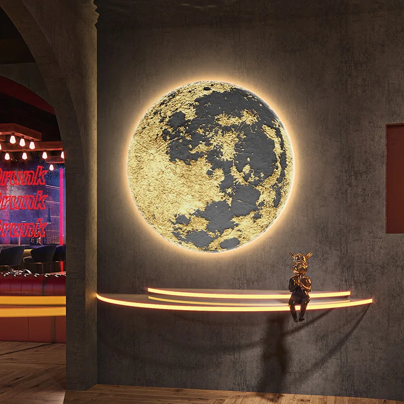 40CM Minimalism creative planet crystal porcelain modern glass wall paintings with led for home decor