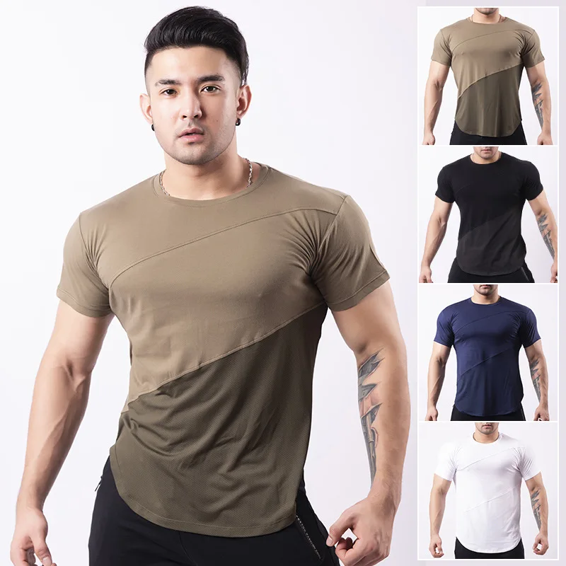 Short-sleeved fitness training clothes large size outdoor summer round neck large size quick-drying t-shirt
