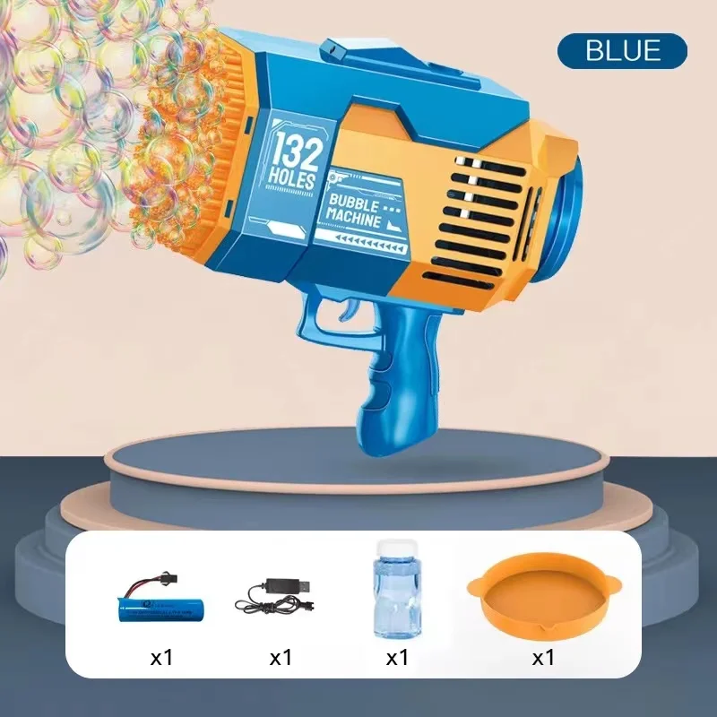 132 Hole Electric Bazooka Bubble Gun Large Handheld Bubble Gun Toy with Light Plastic Color Box Unisex 24 PCS CN