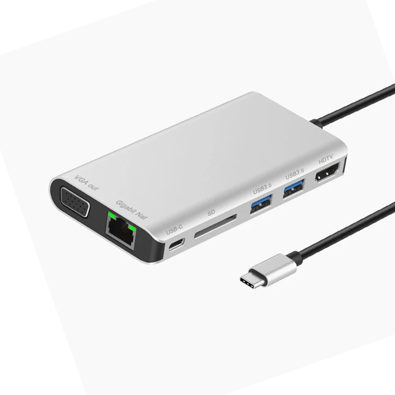 PD87W 8 в 1 C USB 3,0 SD VGA HDTV Gigabit Lan Тип C к HDMI 4K 60 Гц концентратор USB Тип C многофункциональная док-станция