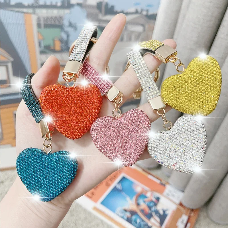 New Ladies Metal Key Chain Diamond-Encrusted Crystal Car Key Ring Pendant Small Gift Bag Accessories