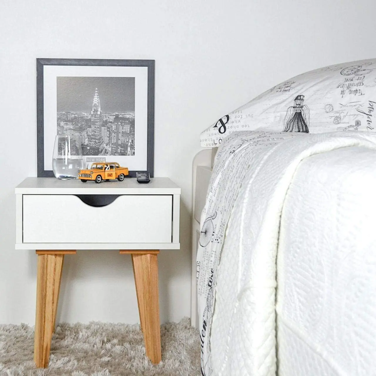 Medieval Modern Nightstand Nightstand - High quality wood - available in black and white natural wood