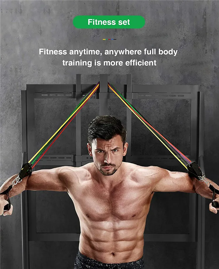 Custom Fitness Long Latex Training Yoga Tubes Pullup Elastic Pull Rope 11pcs 11 Pcs Resistance Band Bar Set With Handle For Yoga