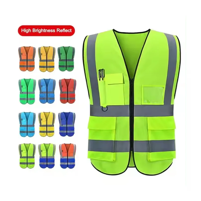 yellow customised hi vis surveyor engineer ems medical construction reflective safety vests class2 with pouch bag