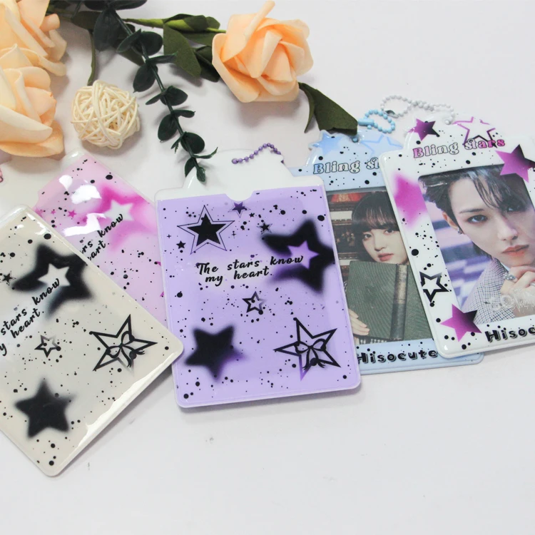 Custom Kawaii Photo Card Holder Love Heart Hollow Idol Keychain 3 Inch PVC Kpop Photocard Holder