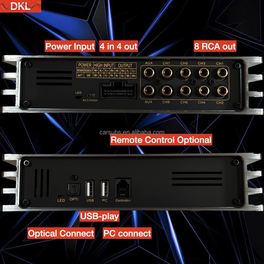 With Remote Car Stereo DSP amplifier 4 in 4 out 8 RCA out with 31 EQ band Andrond APP Class AB Car DSP amplifier