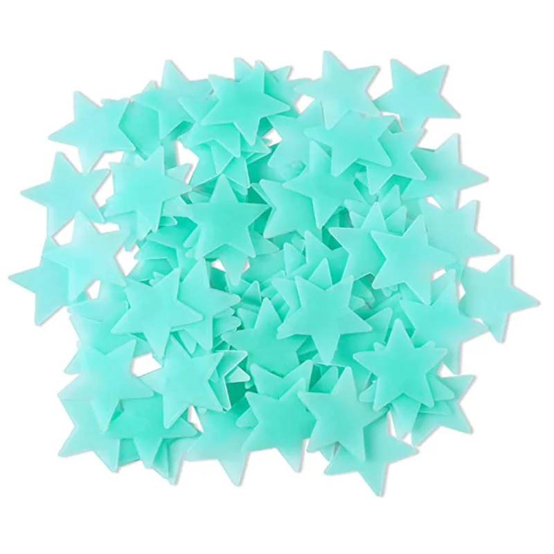 
100 Pcs Blue Glow in The Dark Luminous Stars Fluorescent Noctilucent Plastic Wall Stickers Murals Decals for Home Art Decor 