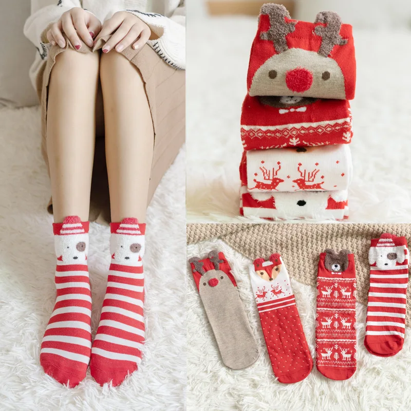 Dropshipping amazon 2021 Christmas Funny Cute Animal Socks for Women Bulk Wholesale Custom Cotton