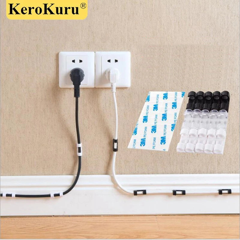 Cable Clips with Strong Self-Adhesive Cable Management TV PC Wire Holder Sticky Tidy and Organizer Cord and Wires