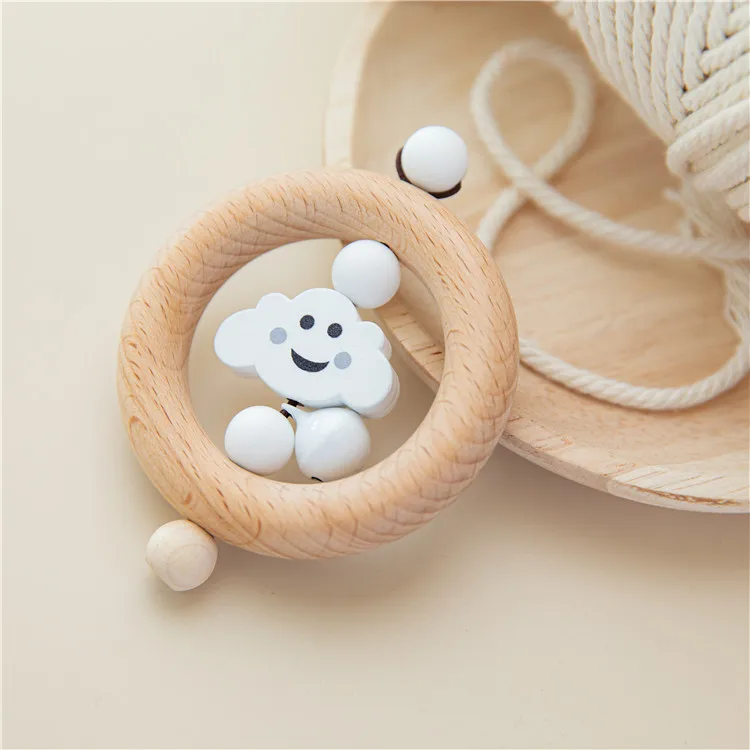 Wooden Ring Silicone Bead Baby Teeth Soothing Toy Rattle Teething Toy Wooden Rattle