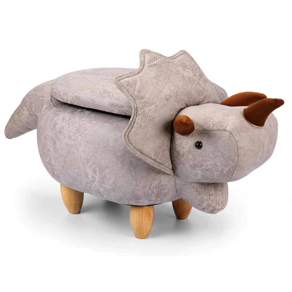 Factory wholesale wood frame animal fabric stool kids children animal shape stool ottoman with storage