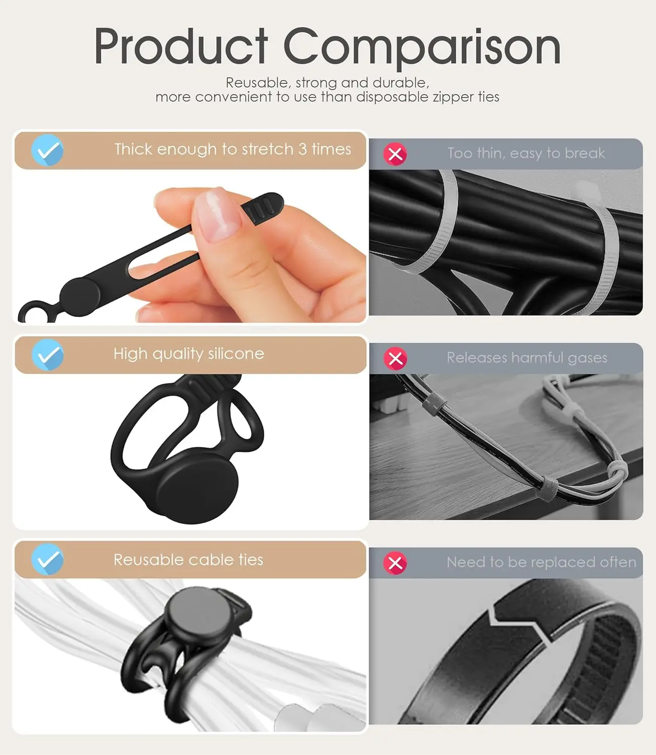 Silicone Magnetic Cable Ties clip Wire Ties Management with Lock Buckle Elastic Adjustable Charger Cable Strap Tie