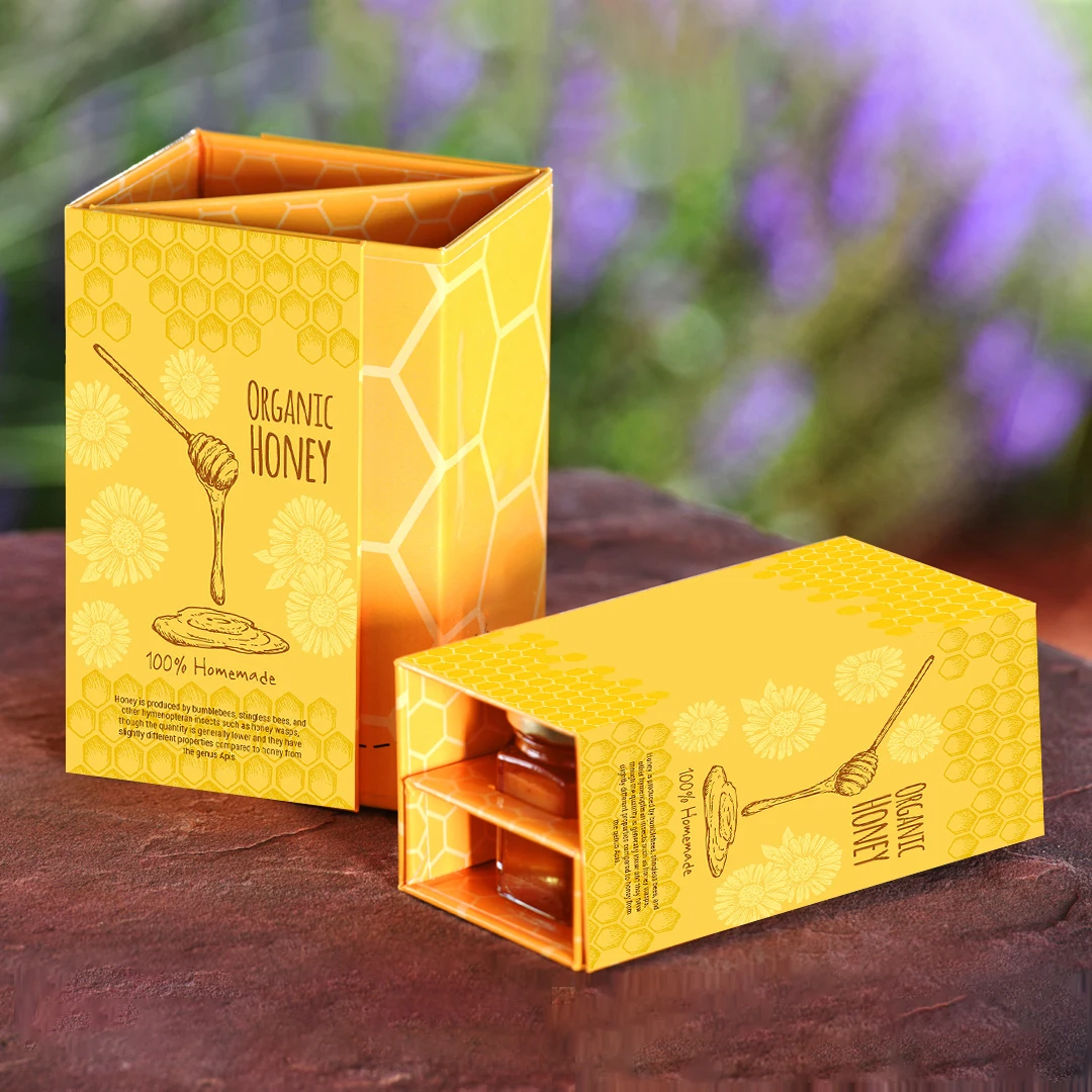 Eco Friendly Paper Royal VIP Deep Tea and True Honey Bee 2 bottle Jar Gift Set Cardboard Packaging Boxes Boite Pour Miel