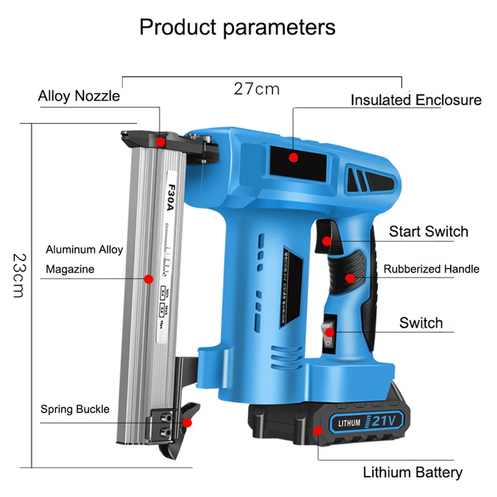 High quality factory wholesale 21V battery powered wireless electric nail gun for wood working DIY power tool cordless nail gun