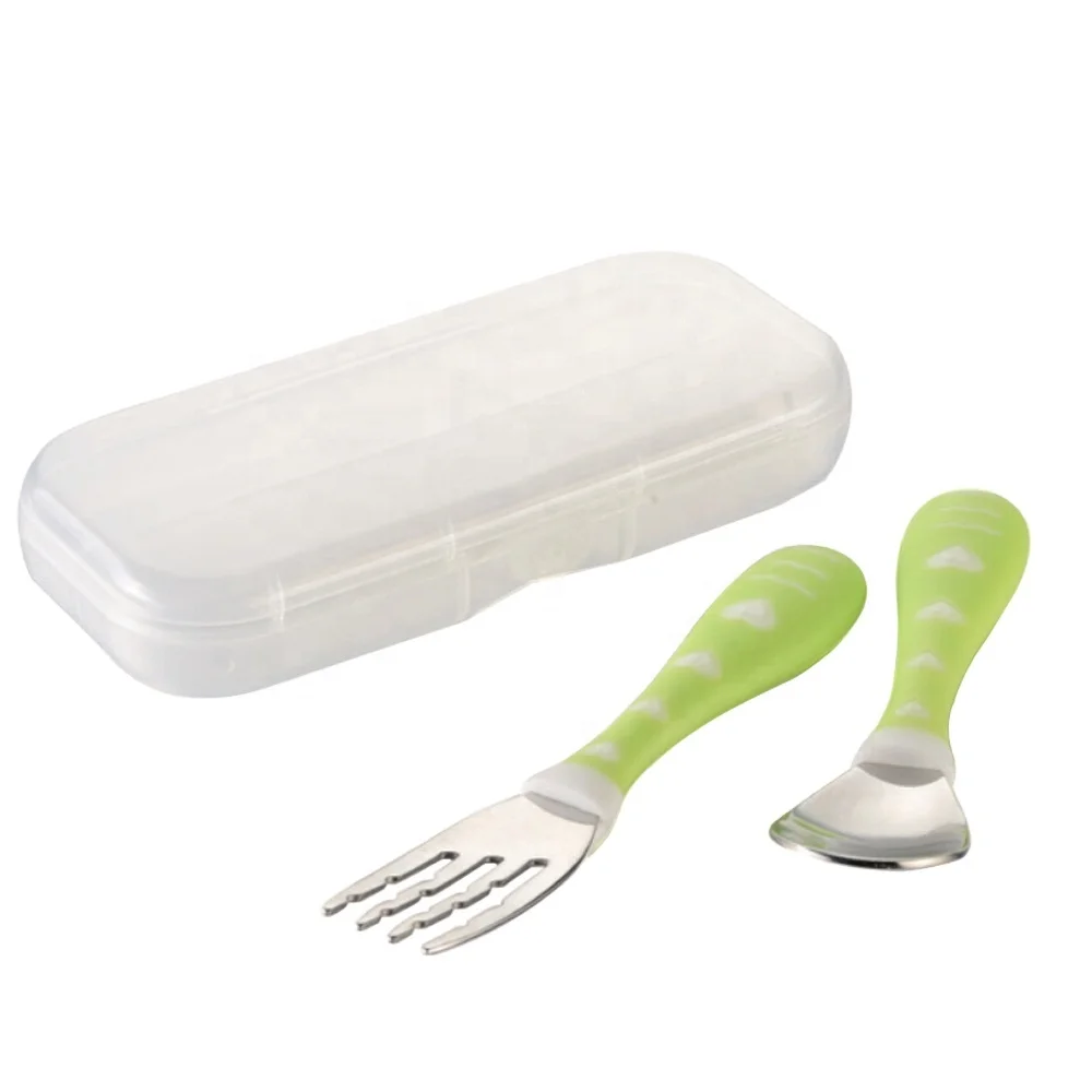 Ningbo Raffini OEM Customized Safe Dishware Baby Plastic 2pcs With Case Stainless Steel Spoon and Fork Sets Cutlery Box Set