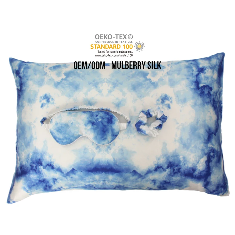 Luxury Wholesale Custom 100% Pure Mulberry 6A Grade Oeko Tex Eye Mask Scrunchies Printed Silk Pillow Case Gift Set