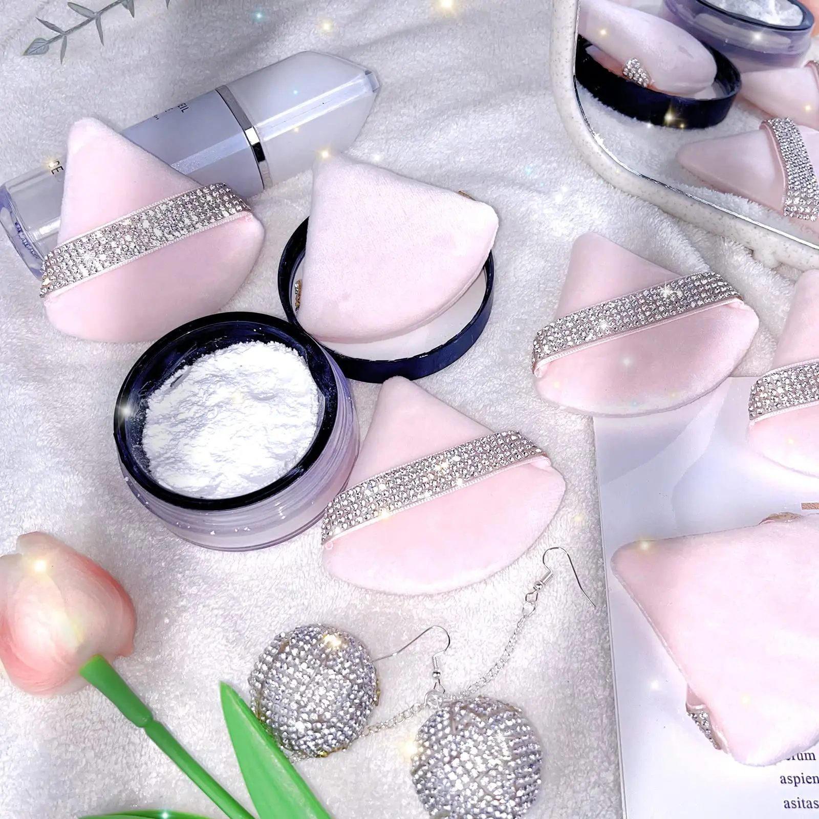 Bling Foundation Sponge Premium Diamond Triangle Makeup Puff Soft Velour Setting Powder Puff Wet Dry Glitter Triangle Makeup Pow